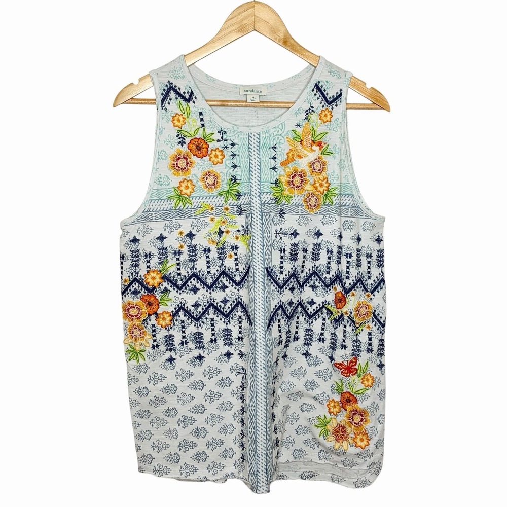Sundance Embroidered Tank Top Womens Size M Boho Southwestern Aztec Festival